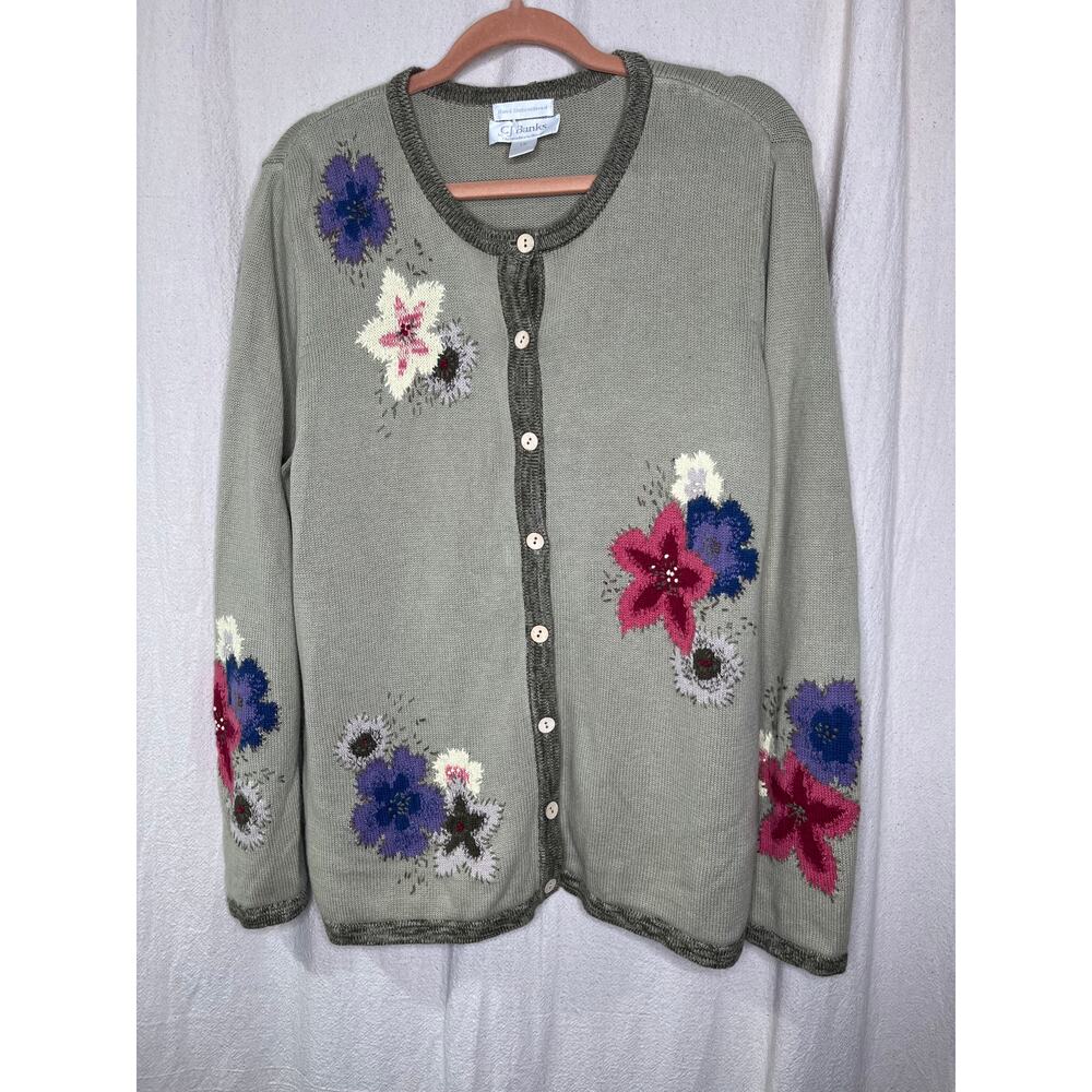 1990s CJ Banks Green Pink Floral Coquette Cottage Fairy Country Chic Cardigan XL